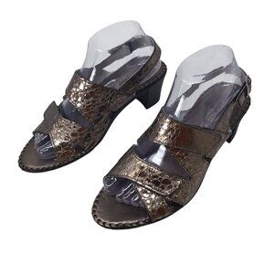 La Plume Leather Sandals Metallic Bronze 39 8.5-9 Crocodile Slingback Ergonomic